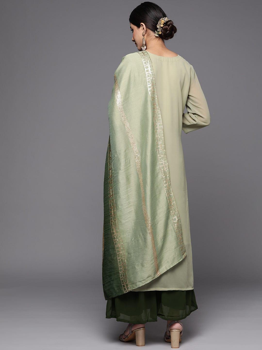 Varanga Women Green Embroidered Sequinned Kurta with Trousers & With Dupatta - Indiakreations