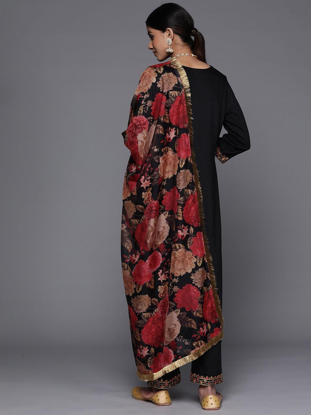 Varanga Floral Yoke Design Sequinned Kurta with Trousers & With Dupatta - Indiakreations