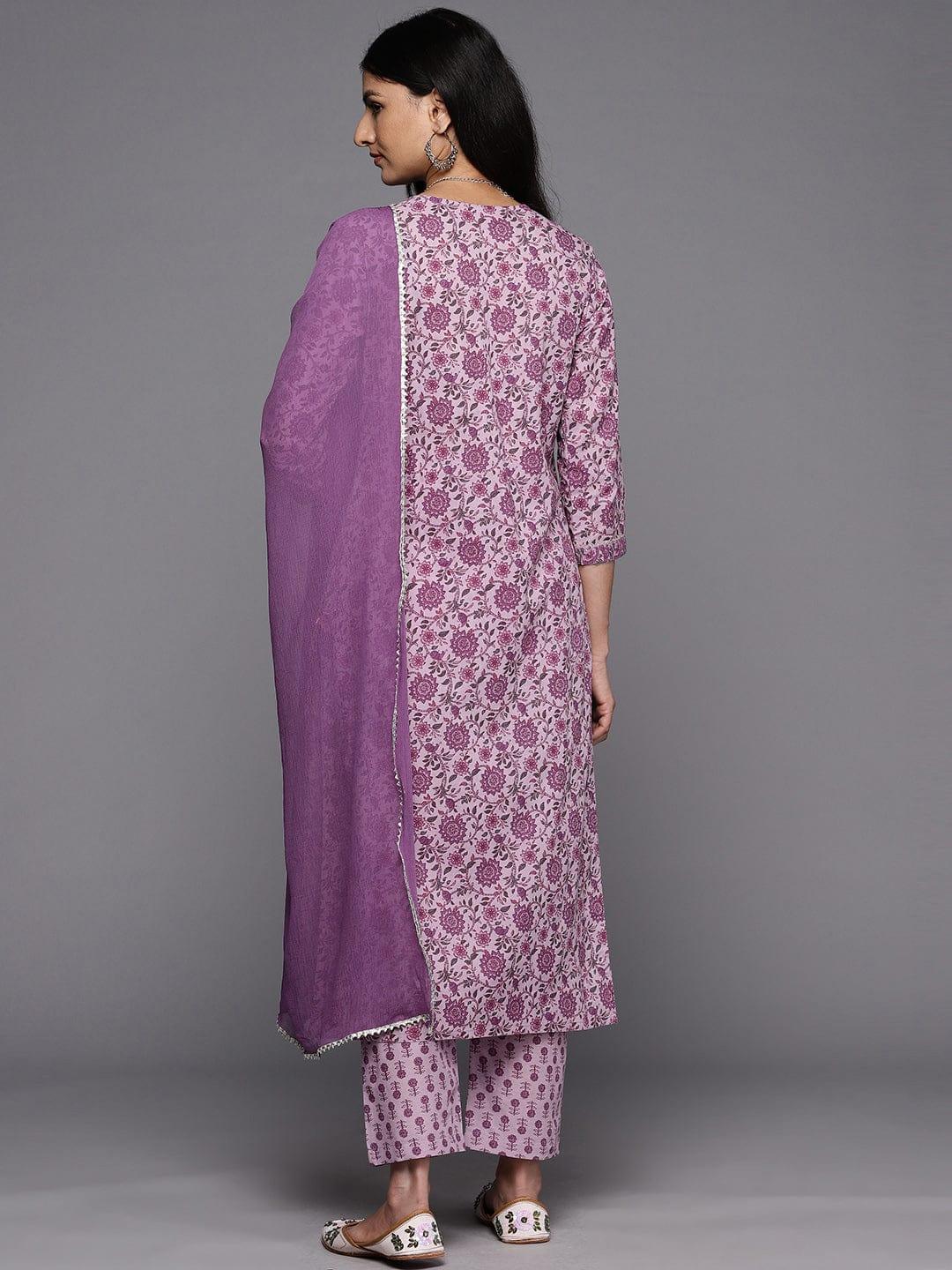 Varanga Floral Printed Gotta Patti Pure Cotton Kurta With Trousers & With Dupatta - Indiakreations