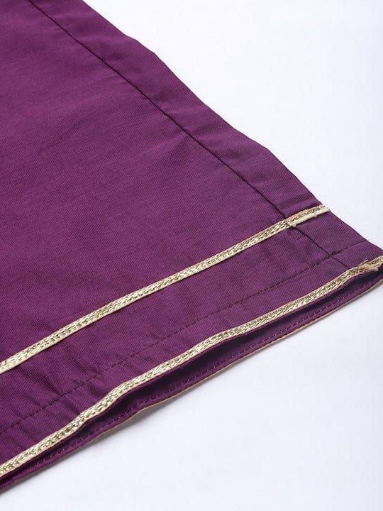 Varanga Women Purple Yoke Design Kurta with Trousers & Dupatta - Indiakreations