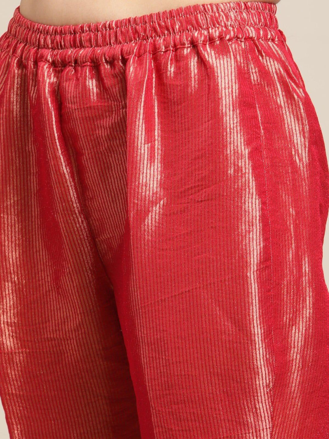 Red Embroidred Velvet Kurta Paired With Brocade Trouser - Indiakreations