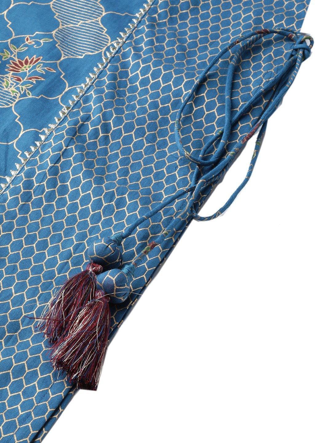 Women Navy Blue Printed Cotton Kurta & Pant Set by Myshka (2 Pc Set) - Indiakreations