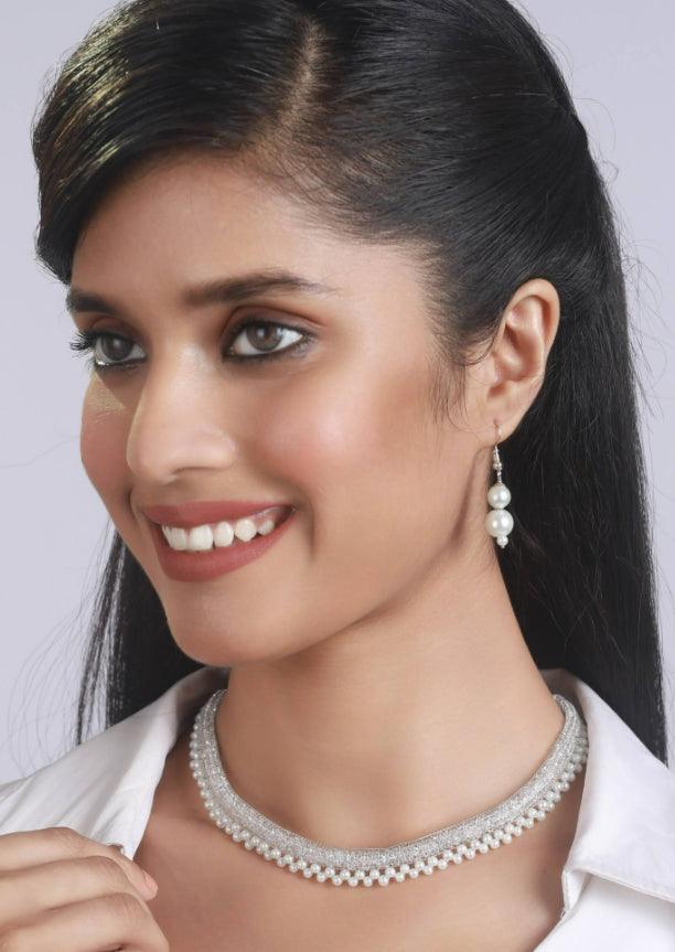 Women's Silver Plated & White Pearl Jewellery Set - Jazz And Sizzle - Indiakreations