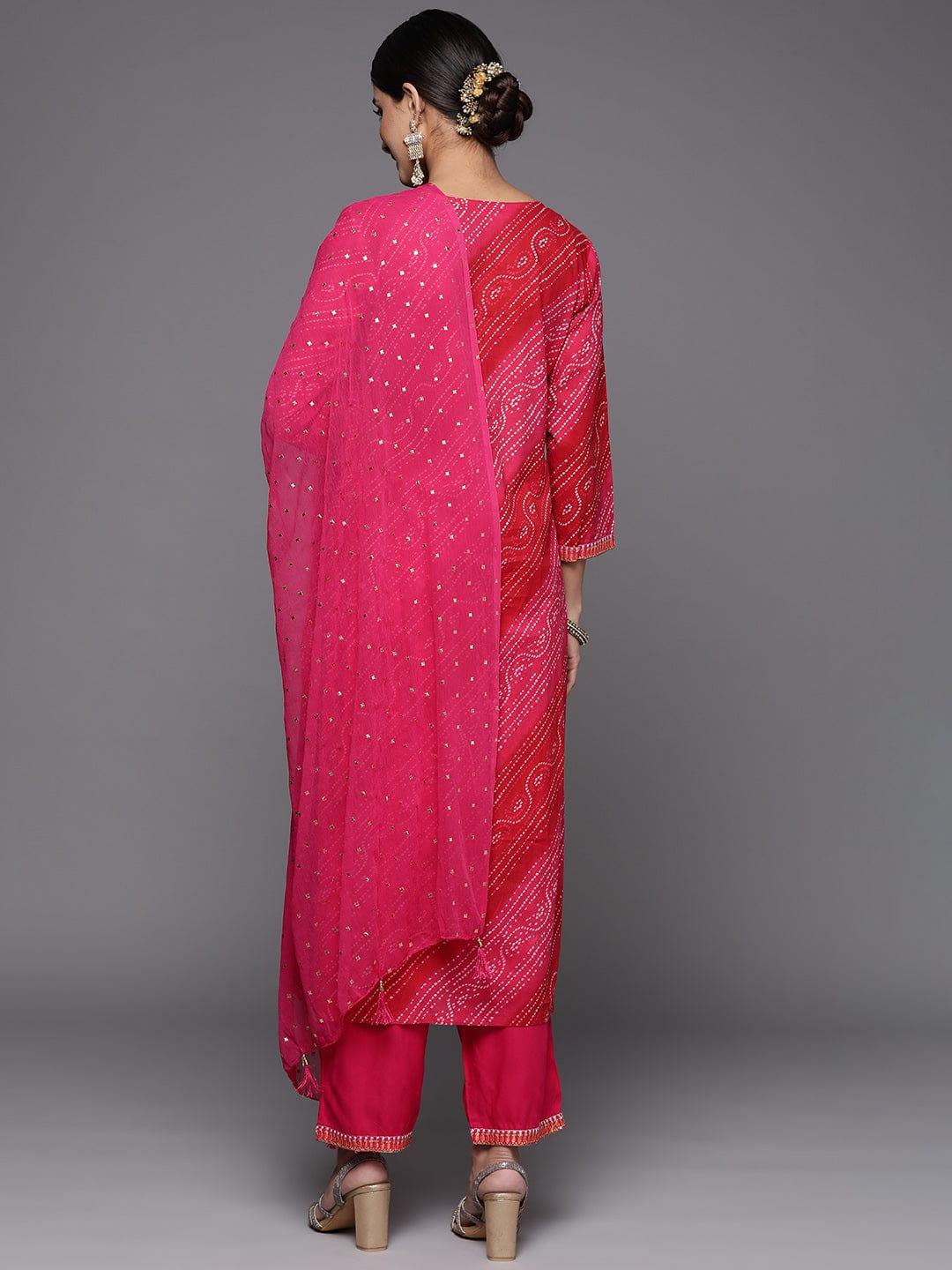 Varanga Women Pink Yoke Design Sequinned Pure Cotton Kurta with Trousers & With Dupatta - Indiakreations