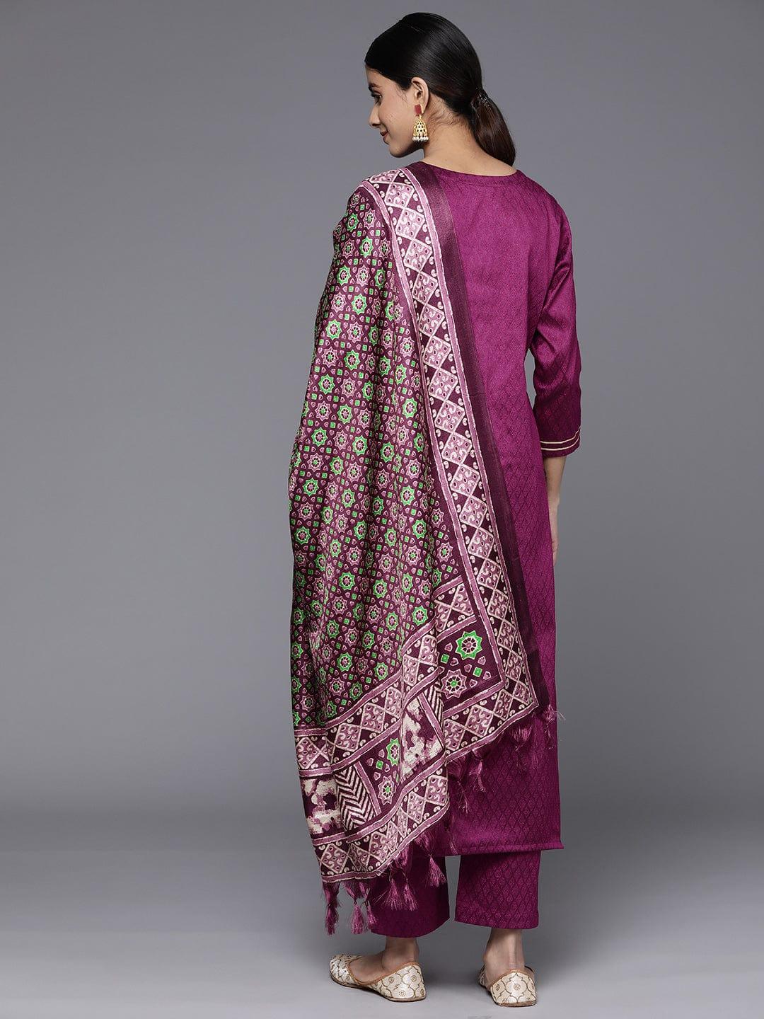 Varanga Floral Embroidered Sequinned Kurta With Trousers & Dupatta - Indiakreations