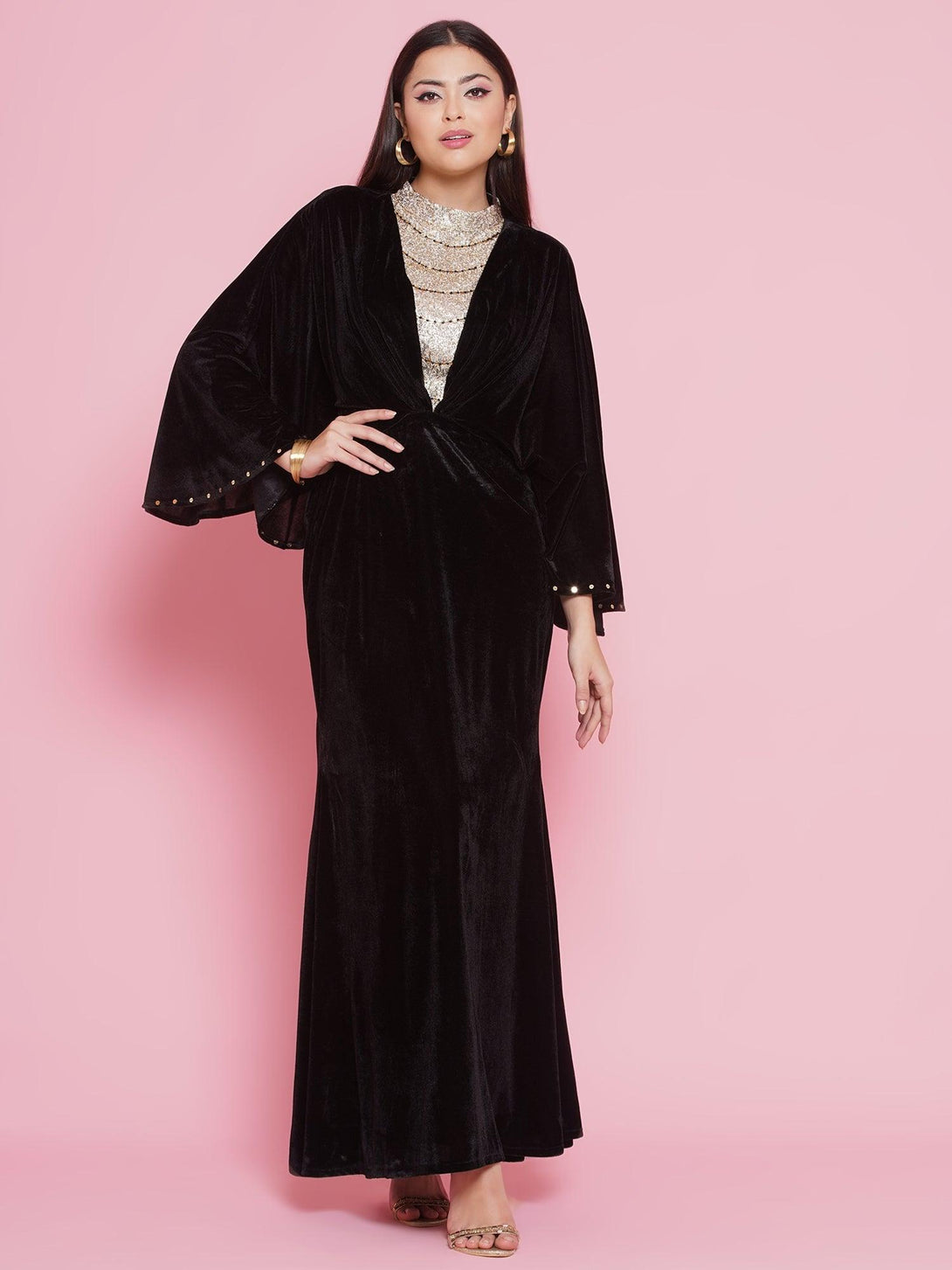 Women's Black Velvet Embellished Gown - Women Republic - Indiakreations