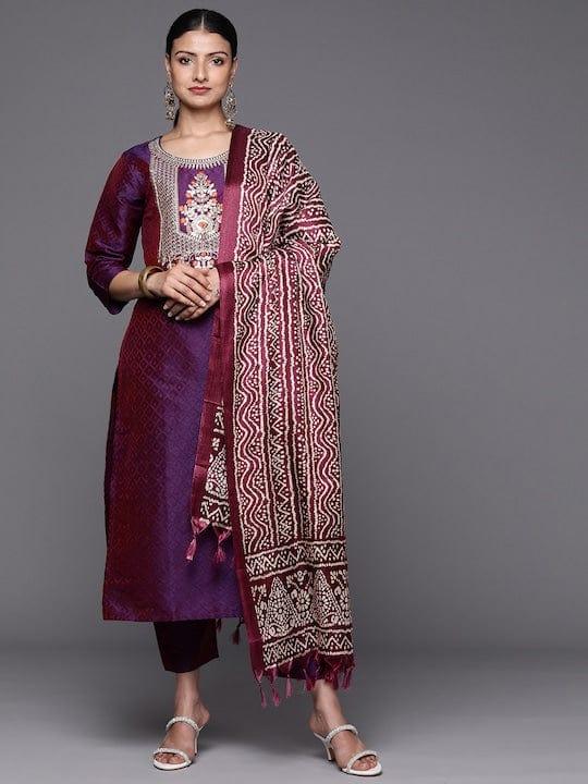 Varanga Floral Embroidered Gotta Patti Kurta with Trousers & With Dupatta - Indiakreations