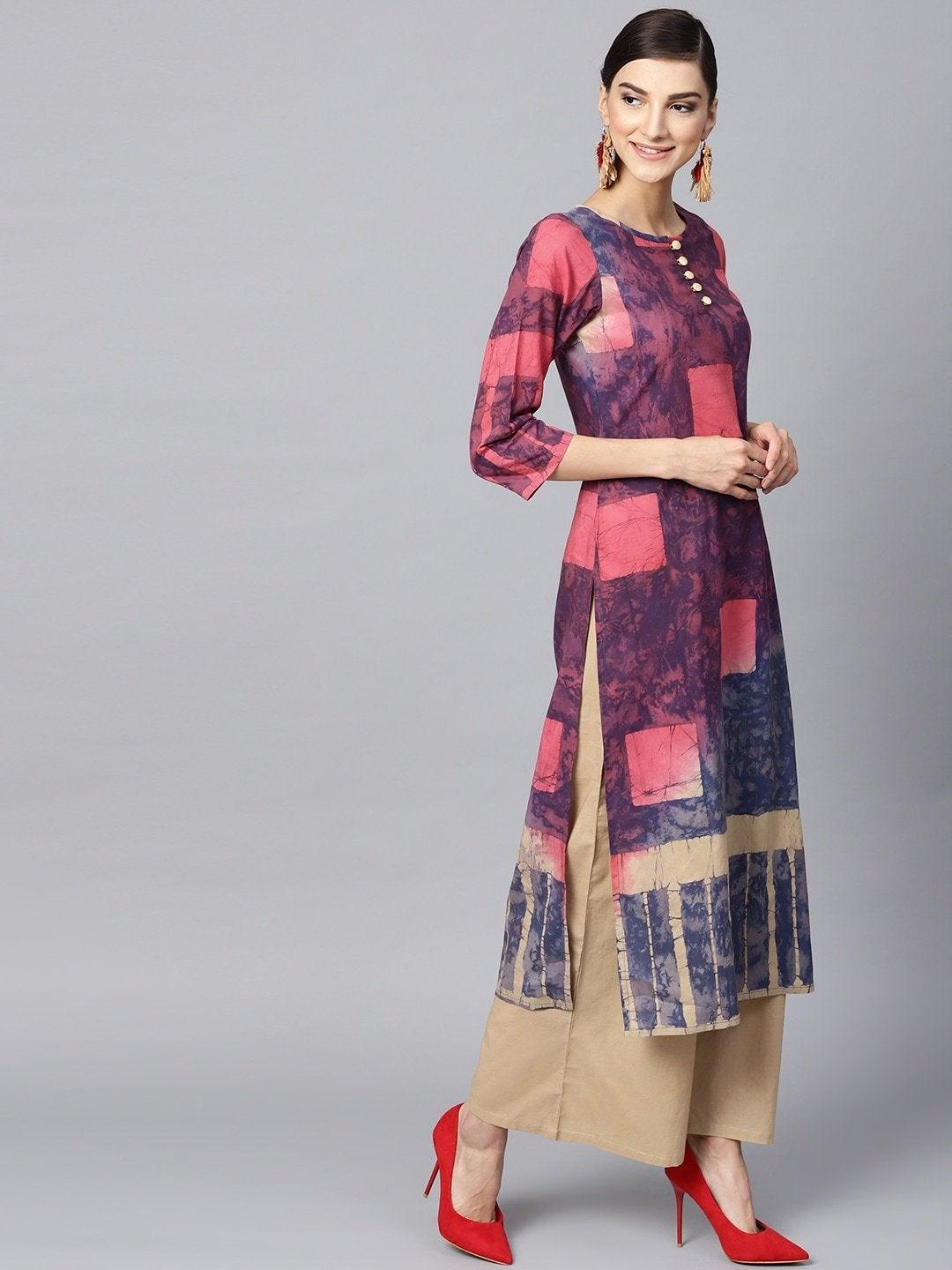 Women's Purple & Beige Printed Kurta with Palazzos & Dupatta - Meeranshi - Indiakreations