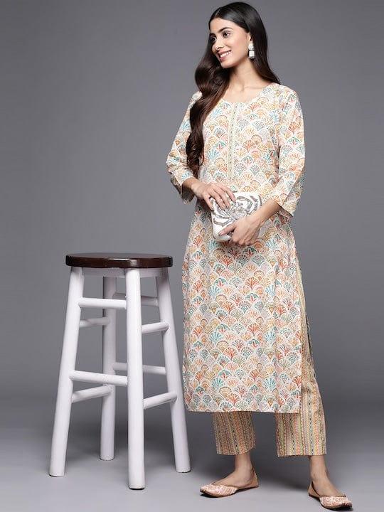 Varanga Women Printed Gotta Patti Pure Cotton Kurta With Trousers - Indiakreations