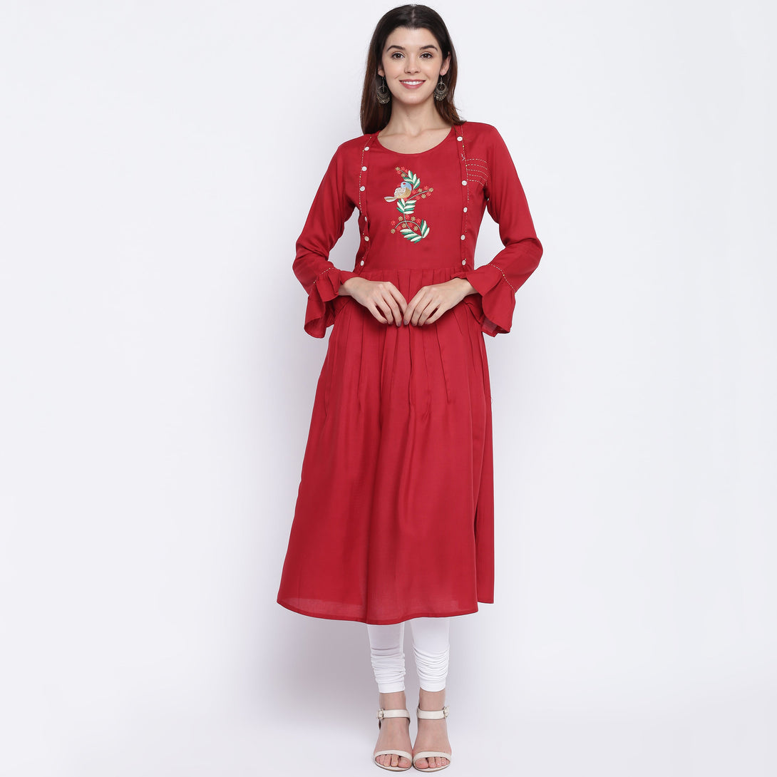 Women's Maroon Flared Kurti By Vbuyz- (1Pc Set)