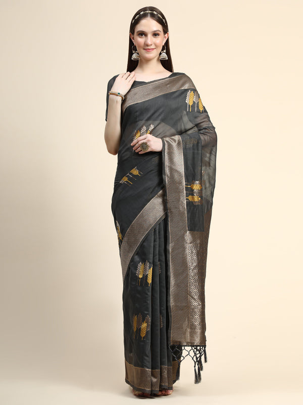 Women's GREY Color Jacquard Cotton Silk Saree - AVANSHEE