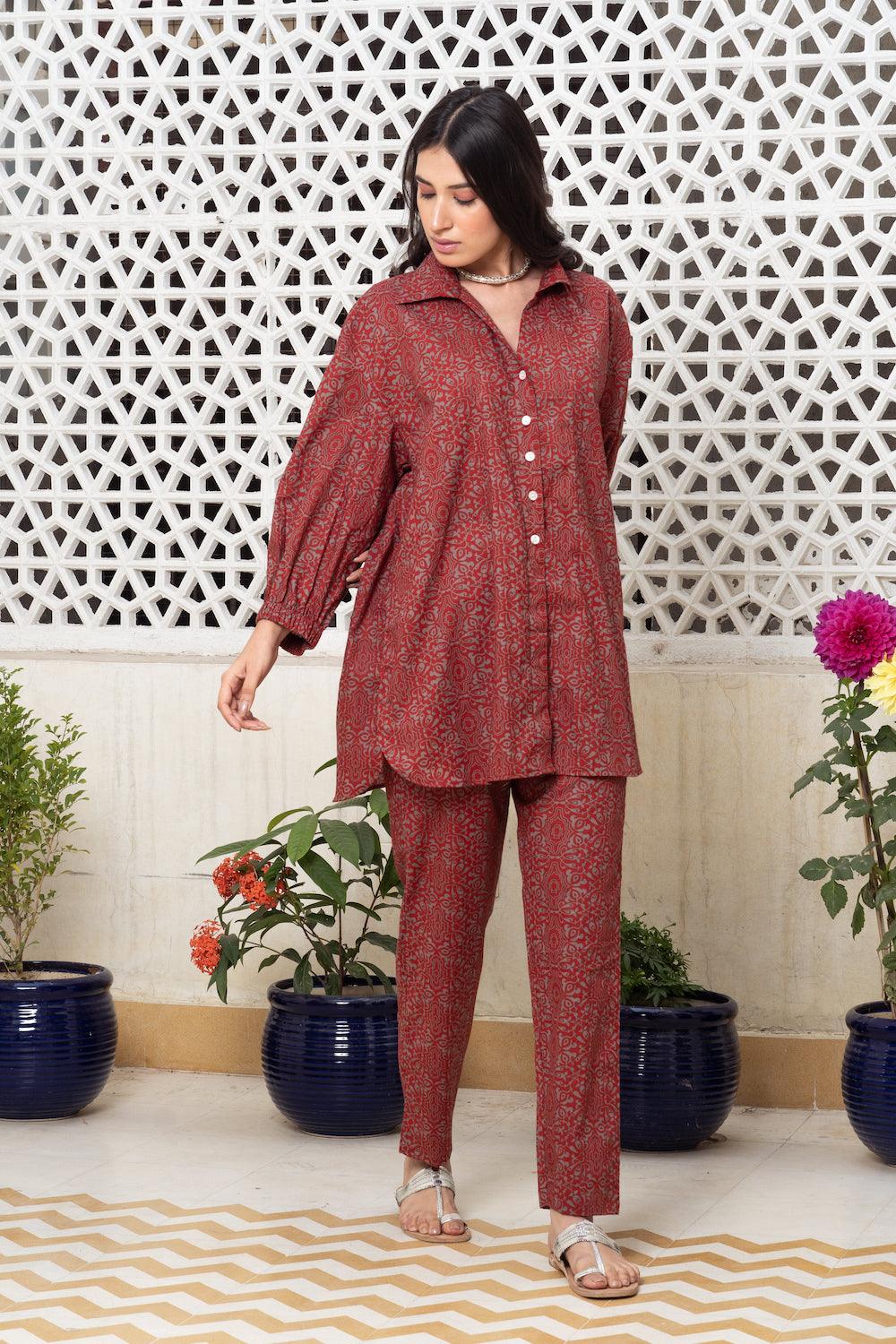 Red Co-ord Set Of 2 - Indiakreations