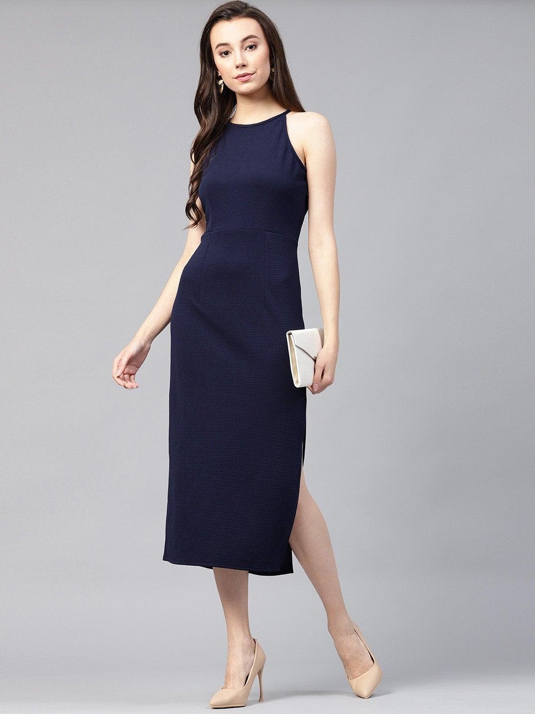 Women's Solid Incut Fitted Midi Dress - Pannkh - Indiakreations