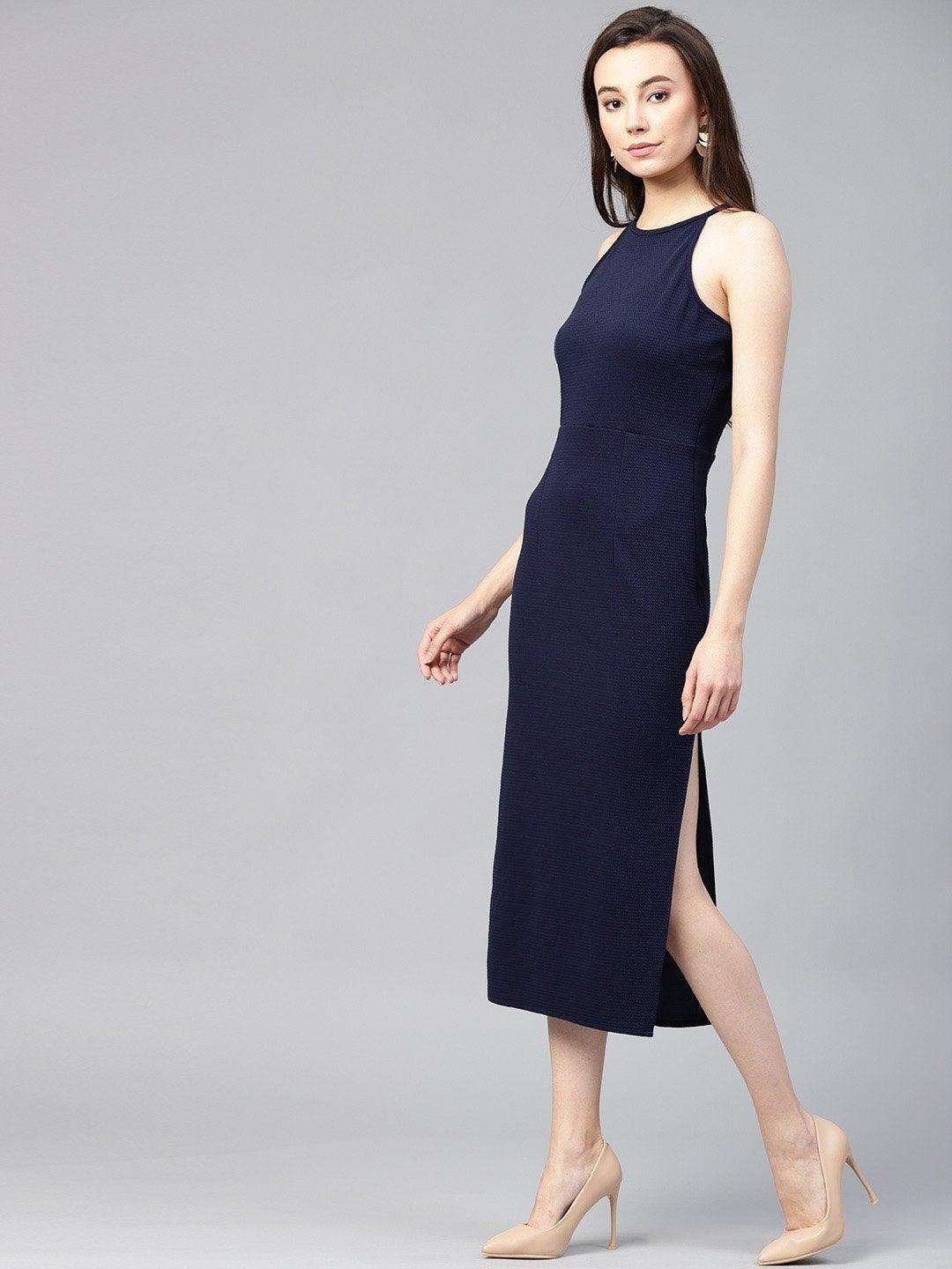 Women's Solid Incut Fitted Midi Dress - Pannkh - Indiakreations