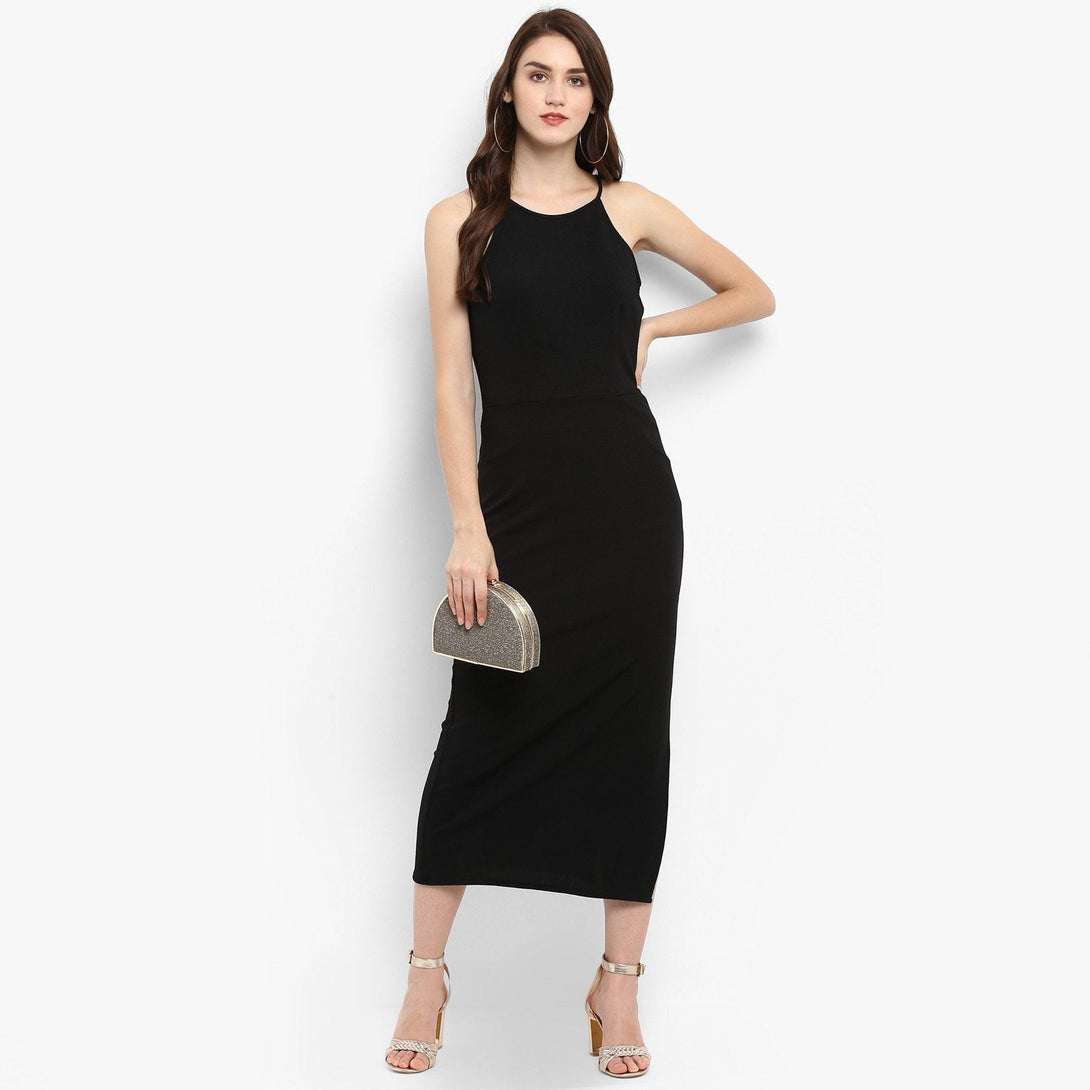 Women's Solid Incut Fitted Midi Dress - Pannkh - Indiakreations