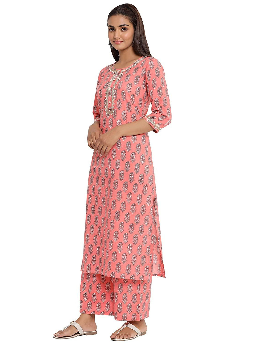 Women's Pure Cotton Floral Printed Straight Kurta with Palazzo Suit Set - NOZ2TOZ - Indiakreations