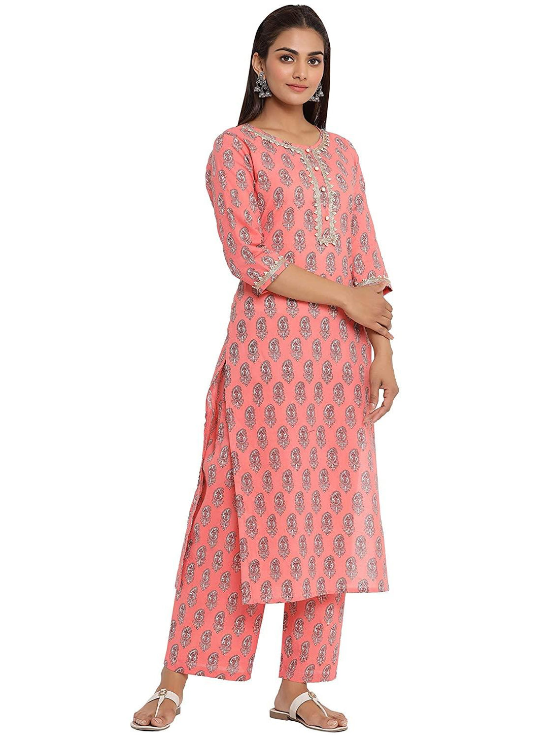 Women's Pure Cotton Floral Printed Straight Kurta with Palazzo Suit Set - NOZ2TOZ - Indiakreations