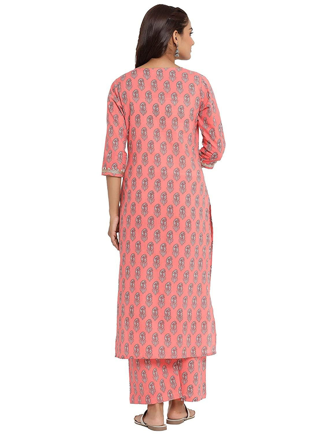 Women's Pure Cotton Floral Printed Straight Kurta with Palazzo Suit Set - NOZ2TOZ - Indiakreations