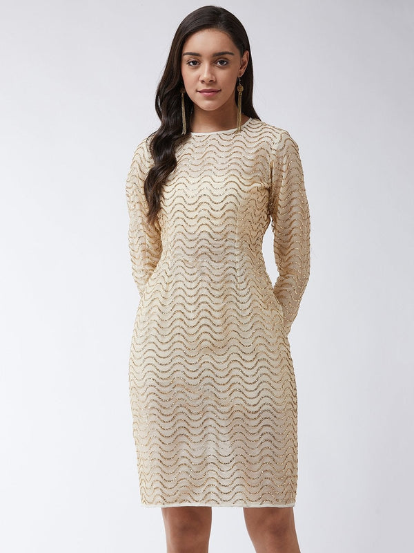 Women's Fitted Golden Shimmer Dress - Pannkh