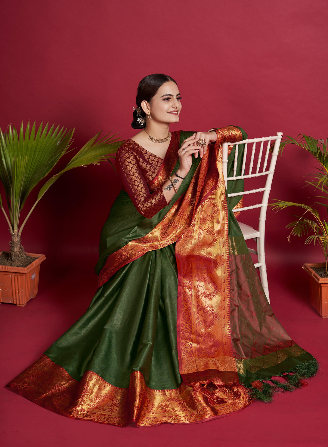 Women's Green Color Silk Saree Collection - Dwija Fashion - Indiakreations