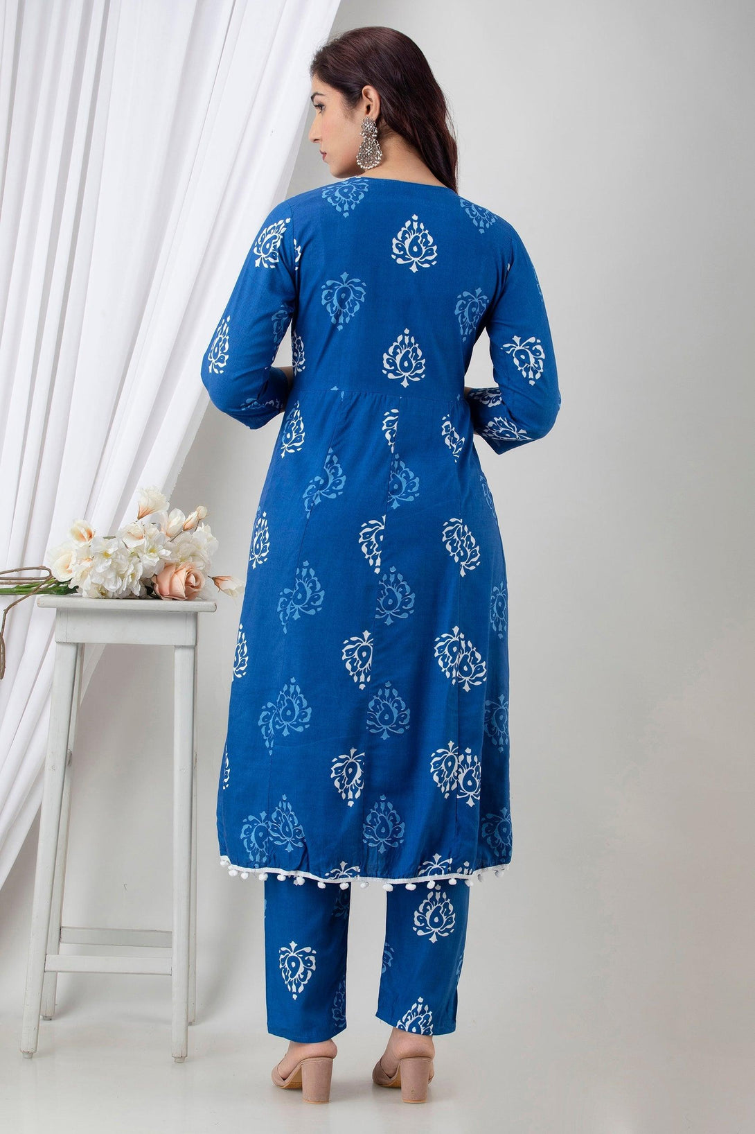 Women's Indigo Blue Cotton Suit Set - Wahe-NOOR - Indiakreations