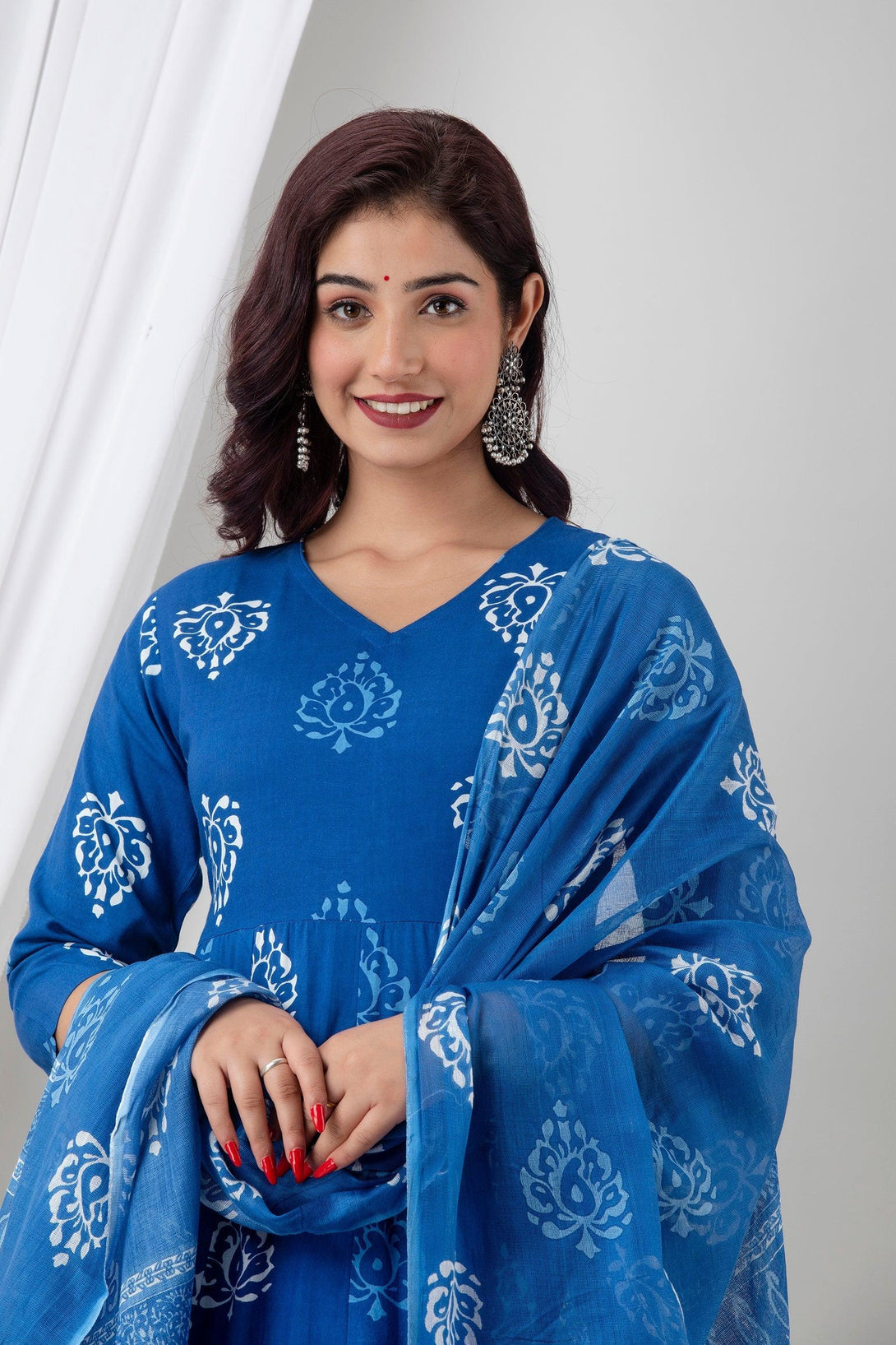 Women's Indigo Blue Cotton Suit Set - Wahe-NOOR - Indiakreations