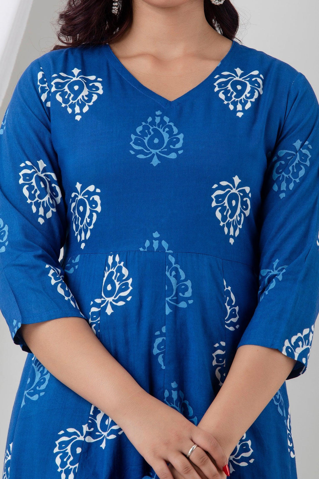 Women's Indigo Blue Cotton Suit Set - Wahe-NOOR - Indiakreations