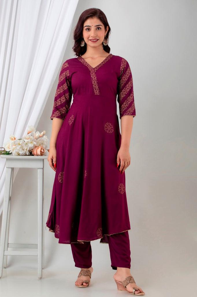 Women's Majenta Cotton Suit Set - Wahe-NOOR - Indiakreations