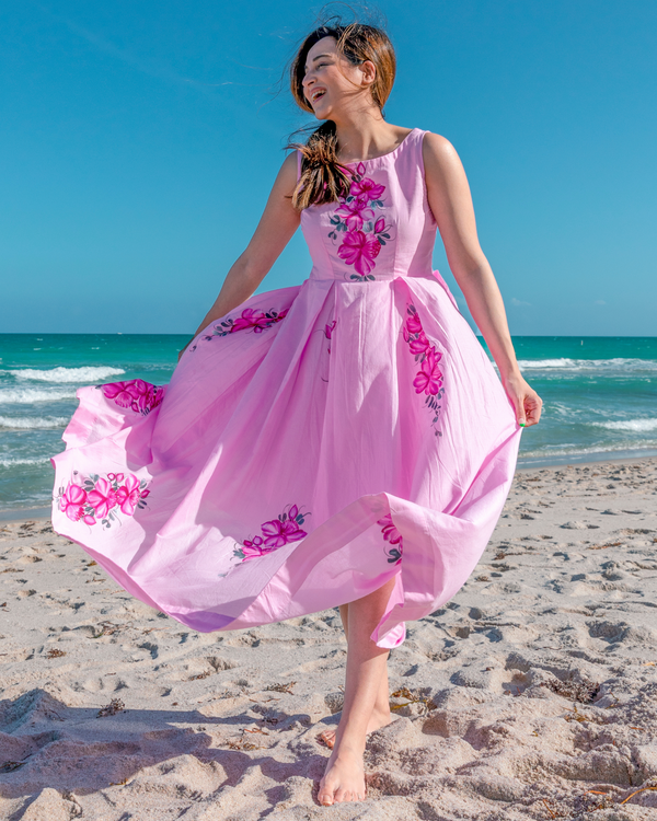 Pink Costa Handpainted Cotton Dress | Relove