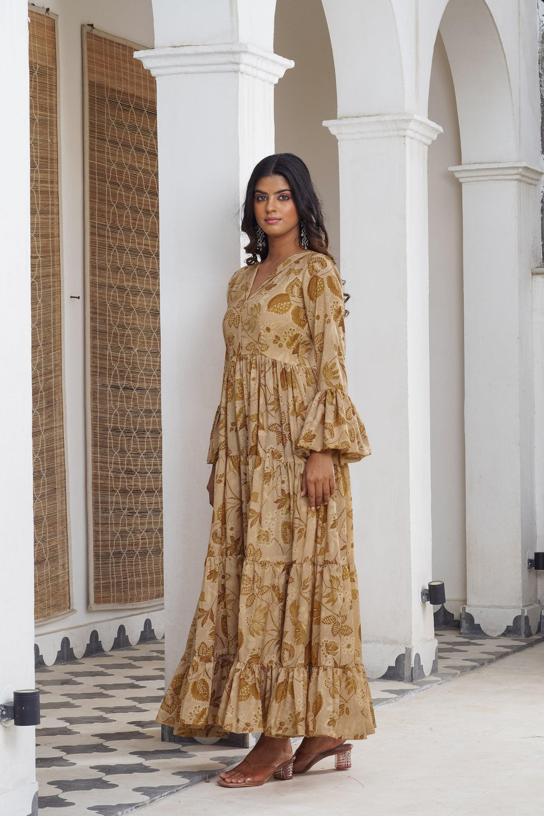 Mustard floral Maxi - Indiakreations