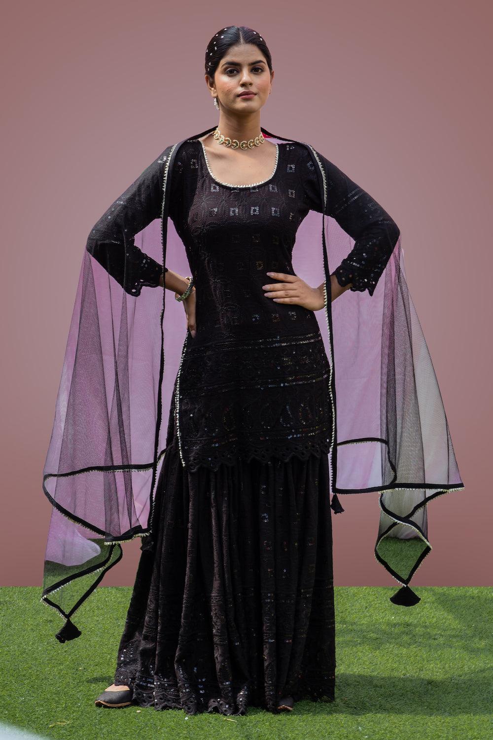 Mehfil Black Gharara Set - Indiakreations