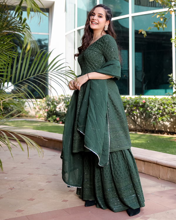 Majestic Green Chikankari Sharara Set | Relove