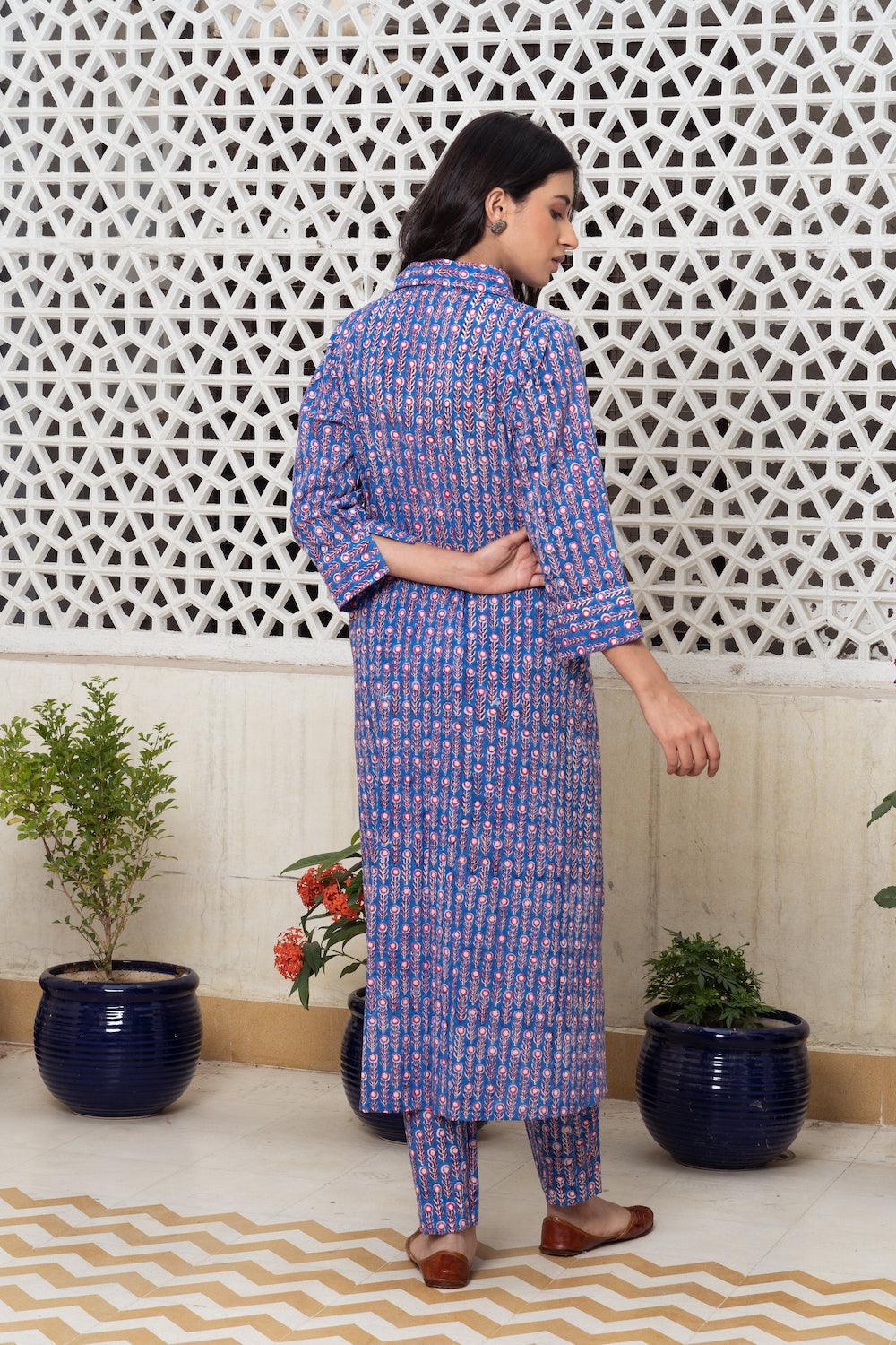 Blue hand block Kurta Set Of 2 - Indiakreations