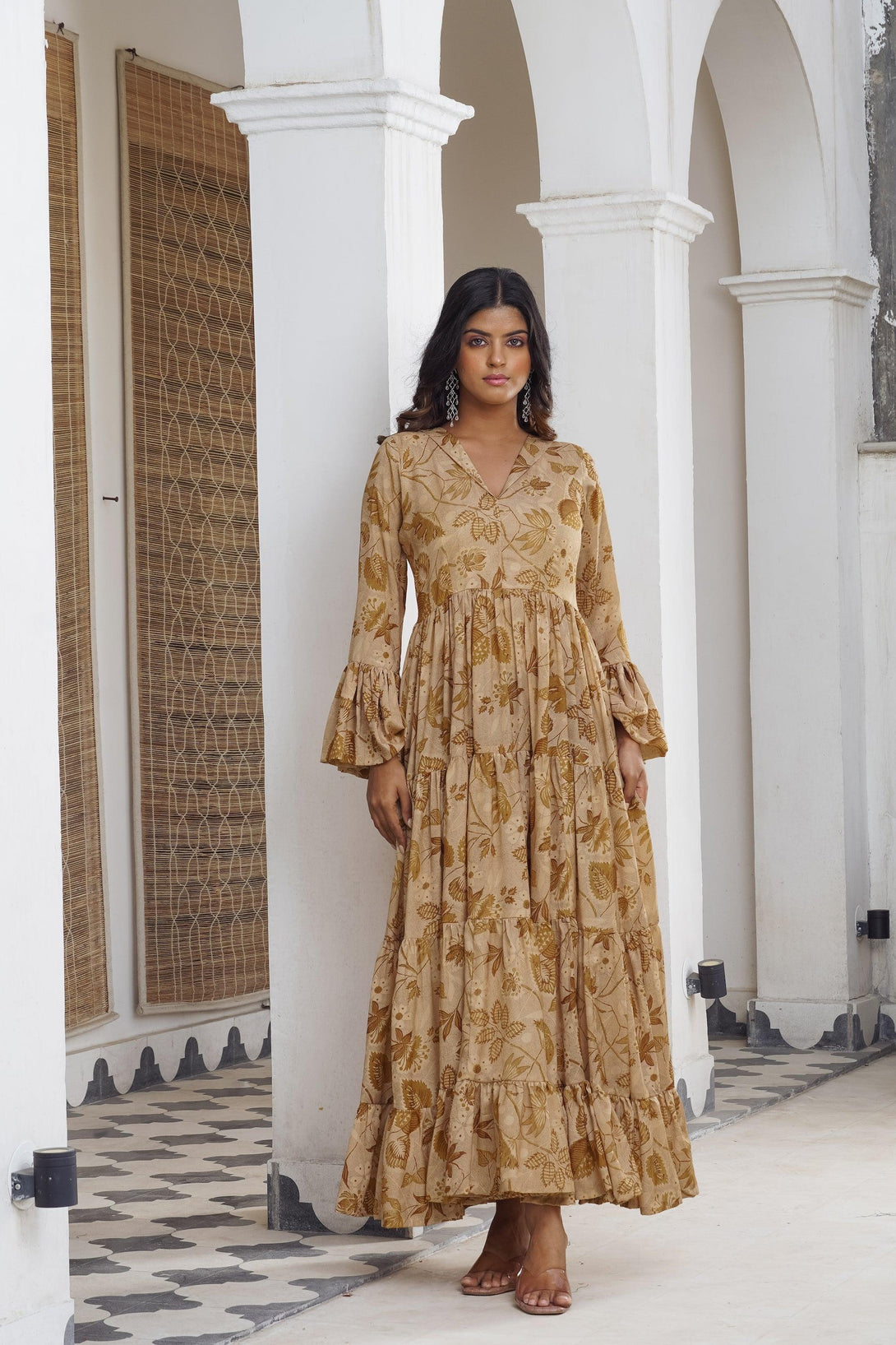 Mustard floral Maxi - Indiakreations