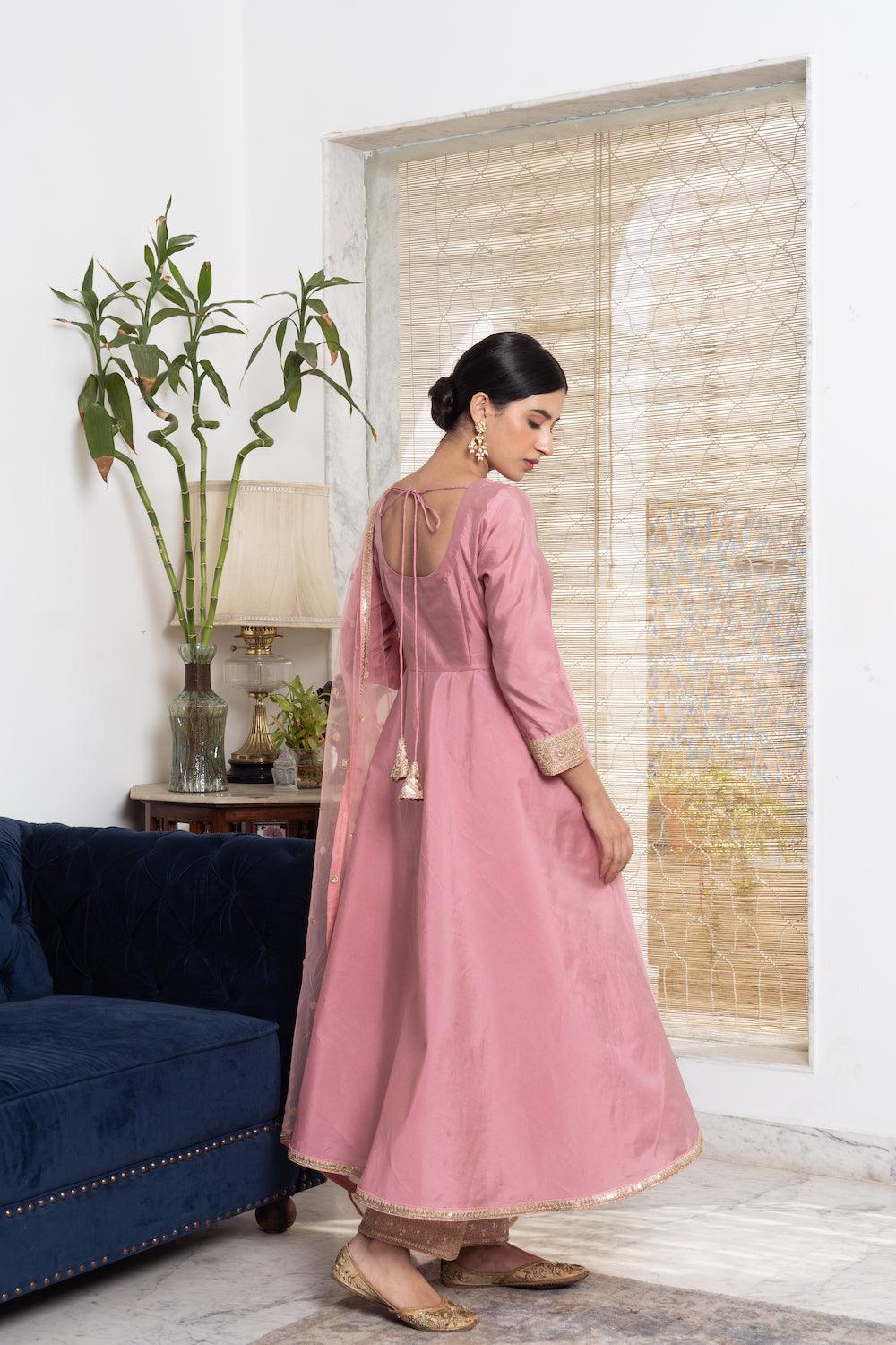 Khwabidah Baby Pink Anarkali Set of 3 - Indiakreations