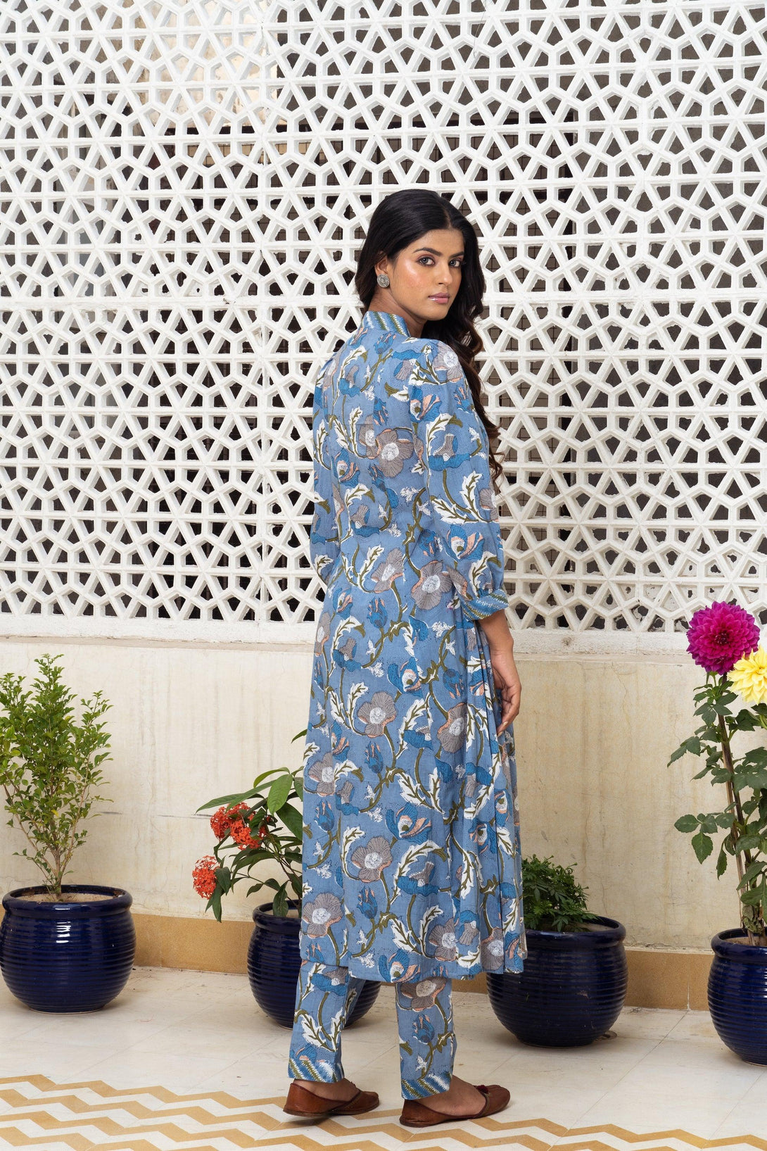 Light blue floral Kurta Set Of 2 - Indiakreations