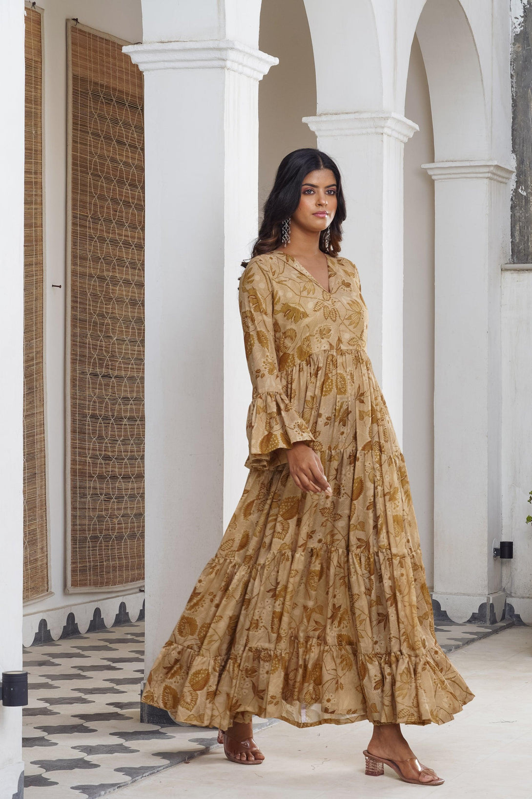 Mustard floral Maxi - Indiakreations