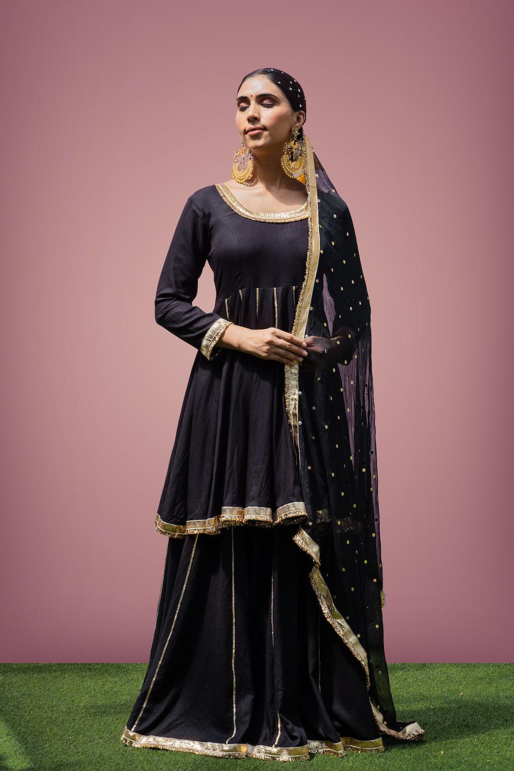 Mehfil Black Anarkali Skirt Set - Indiakreations