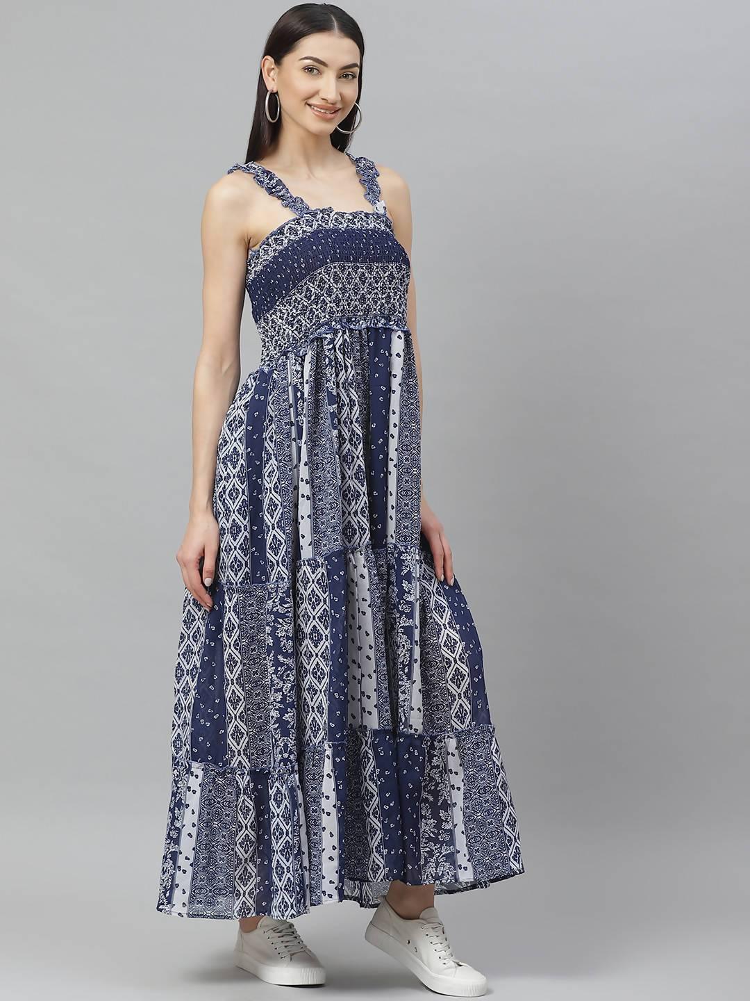 Women Blue Printed Dress by Myshka (1 Pc Set) - Indiakreations
