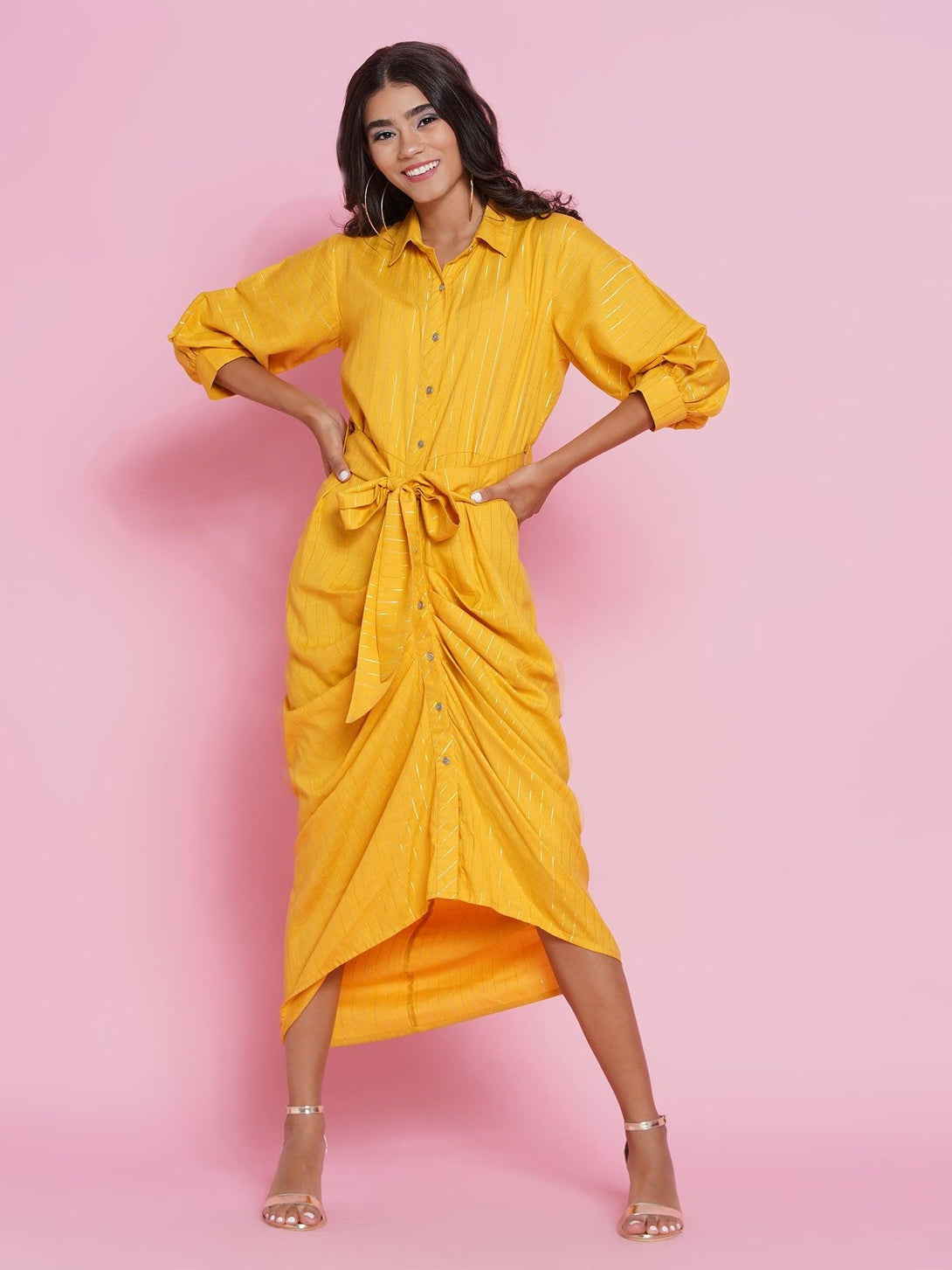 Women's Yellow Rayon Fusion Wear Dress - Women Republic - Indiakreations