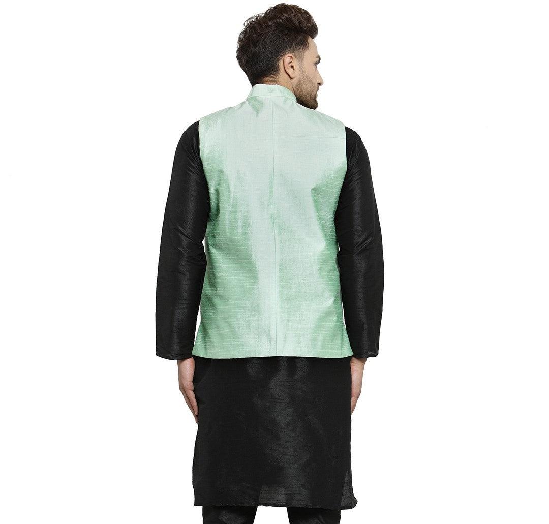 Men's Light Green Solid Nehru Jacket - Benstoke - Indiakreations