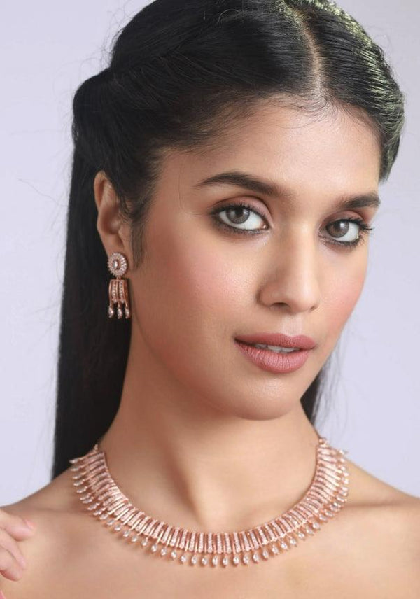 Women's Rose Gold-Plated American Diamond Studded Jewellery Set - Jazz And Sizzle - Indiakreations