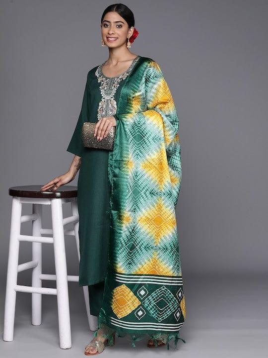 Varanga Floral Zari Embroidered Kurta With Trousers & Dupatta - Indiakreations