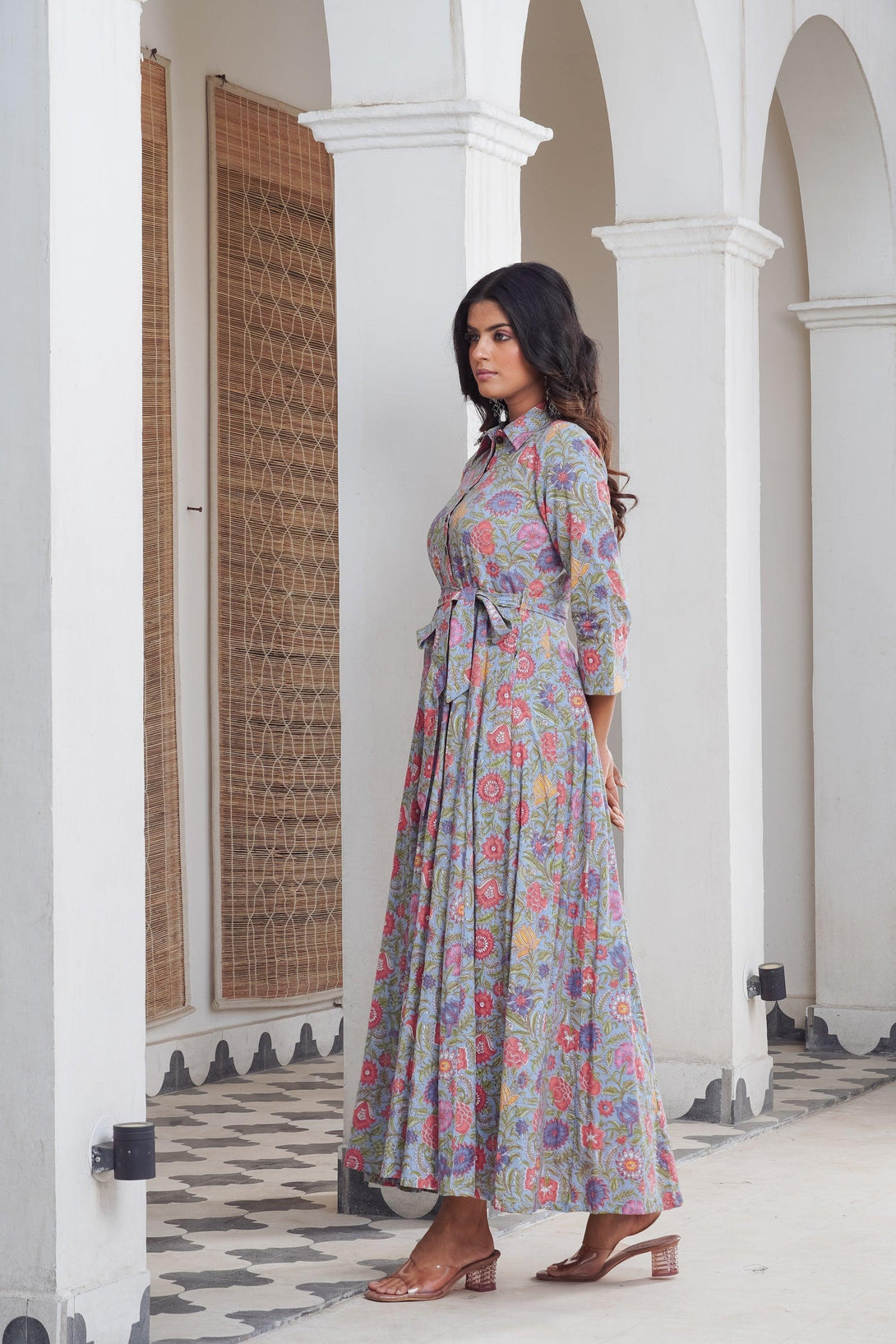 Floral multicoloured shirt collar Maxi - Indiakreations