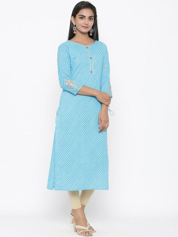 Women's Blue Embroidered Kurta - Yufta - Indiakreations