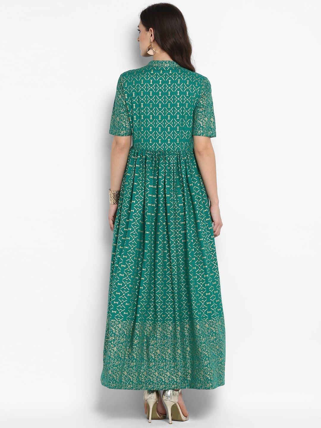 Women's Green Printed Maxi Dress - Meeranshi - Indiakreations