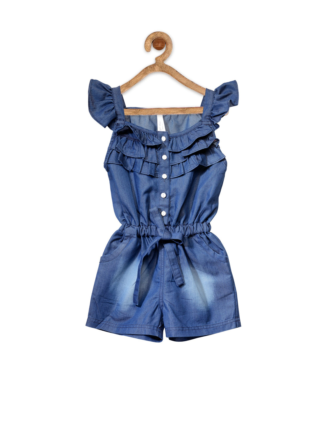 Girl's  Blue Denim Ruffled Playsuit - StyleStone Kid