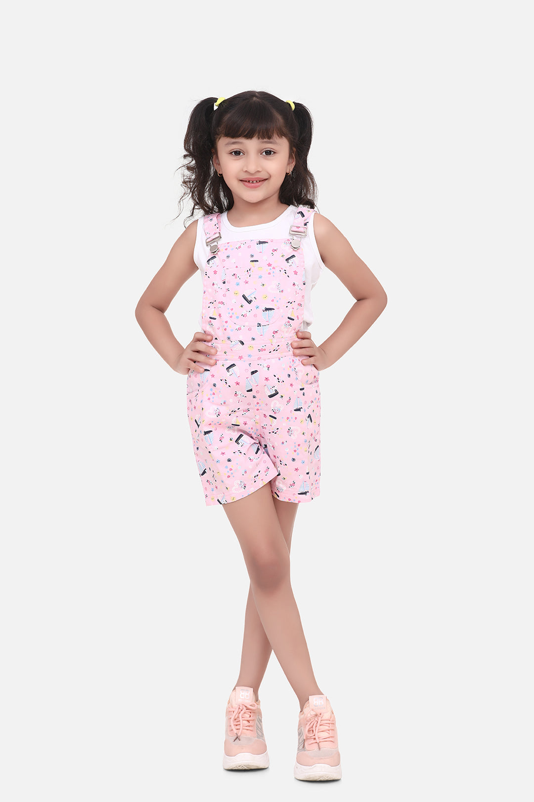 Girl's  Pink Boat Print Dungaree Shorts - StyleStone Kid