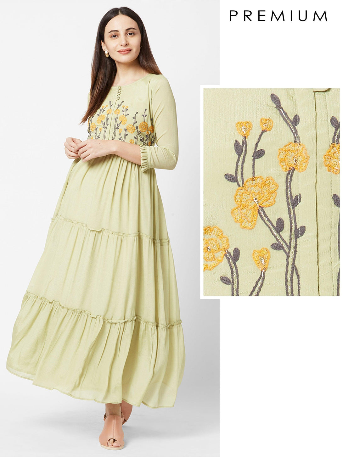 Floral Embroidered Tiered Maxi - Indiakreations