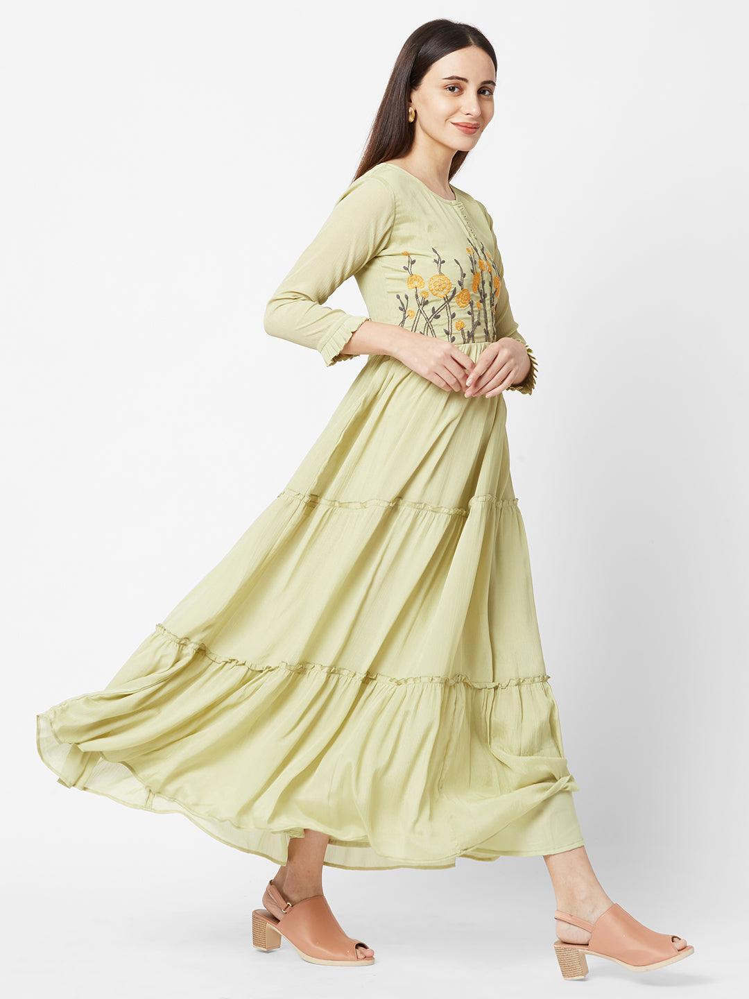 Floral Embroidered Tiered Maxi - Indiakreations